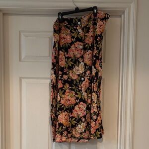 LOFT Floral A-Line Skirt - Black and Orange